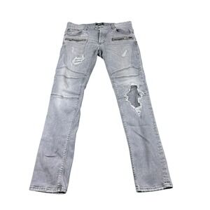 Just Cavalli Gray Zipper Moto Distressed Biker Jeans Size 32x32